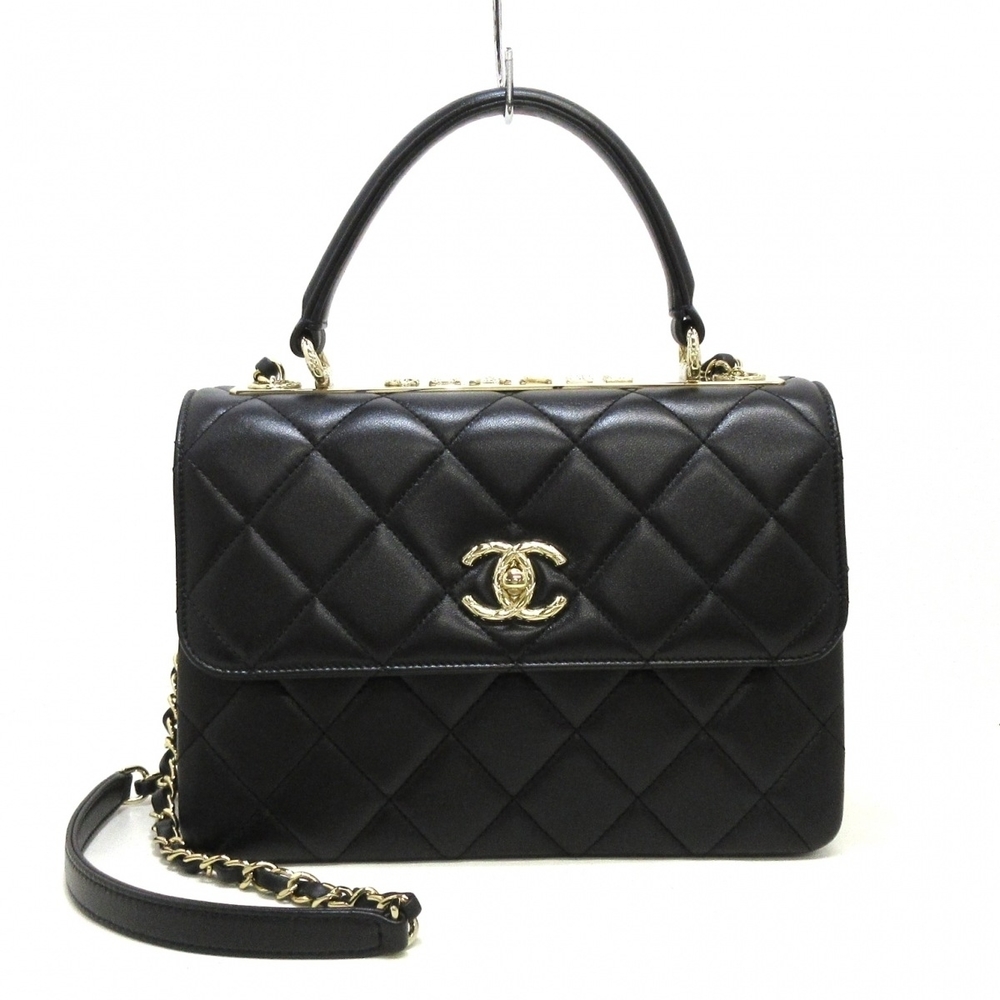 Chanel Trendy Cc Top Handle Flap Bag Coco Mark Chain Shoulder Lambskin Black
